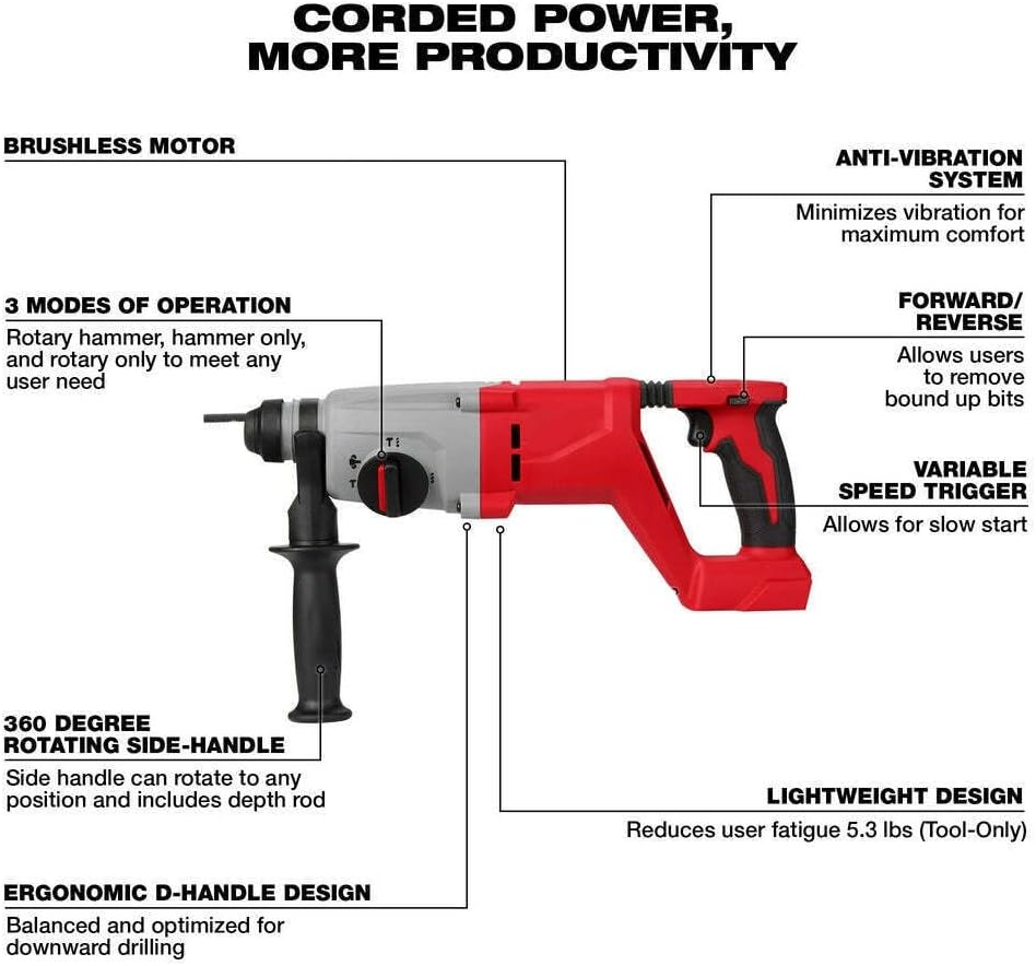 Open Box - Milwaukee Tool M18 18V Lithium-Ion Brushless Cordless 1 in. SDS-Plus D-Handle Rotary Hammer (Tool-Only)