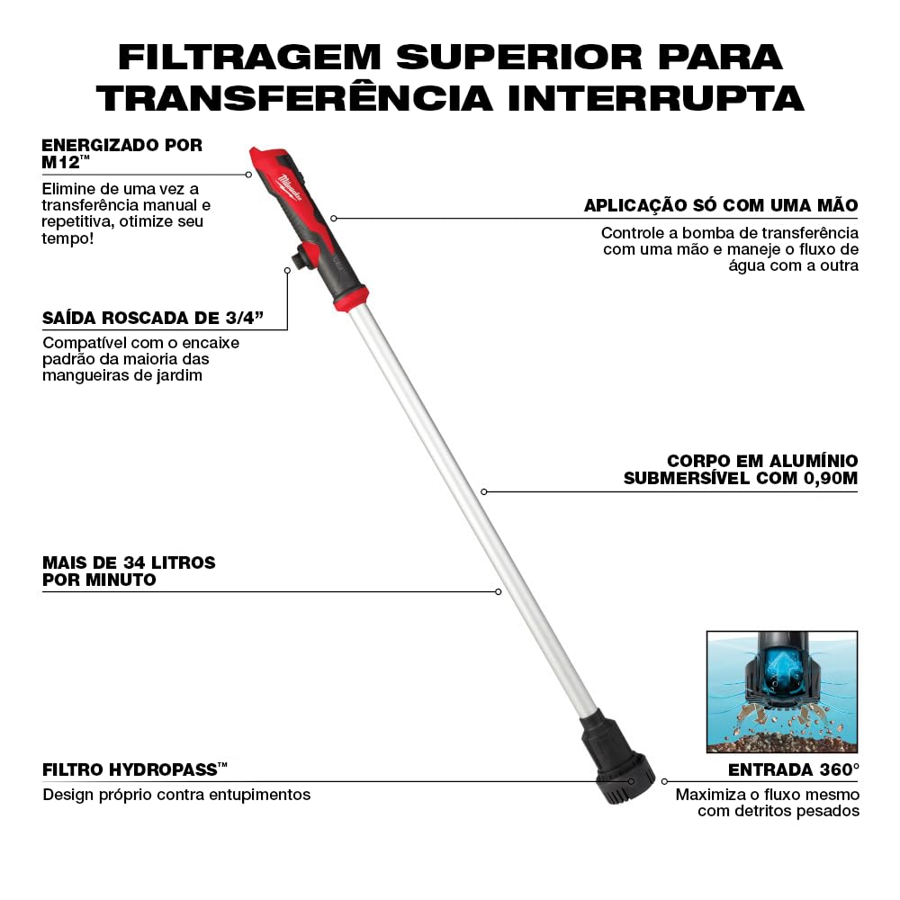 Open Box -  Milwaukee M12 12-Volt Lithium-Ion Cordless 9 GPM 0 hp. Submersible Stick Water Transfer Pump (Tool Only)