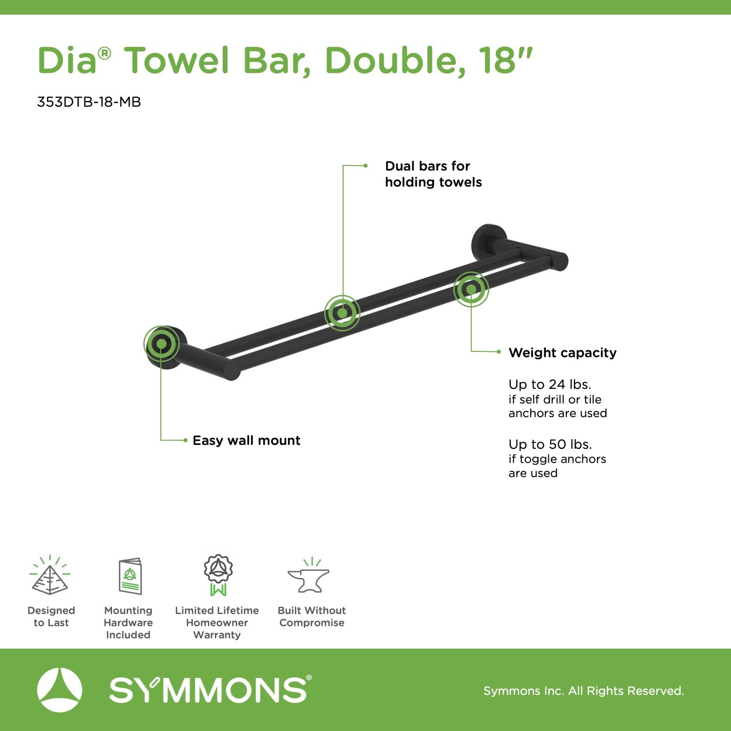 Open Box - Symmons 353DTB-18-BBZ - Towel Bar Bathroom Hardware