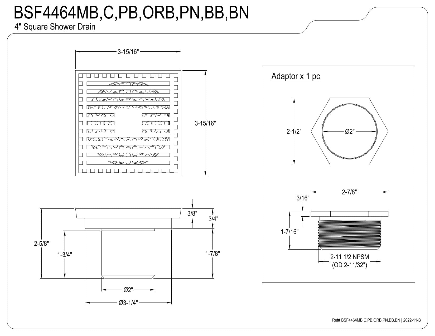 Open Box - Kingston Brass BSF4464BB - Shower Drains Showers
