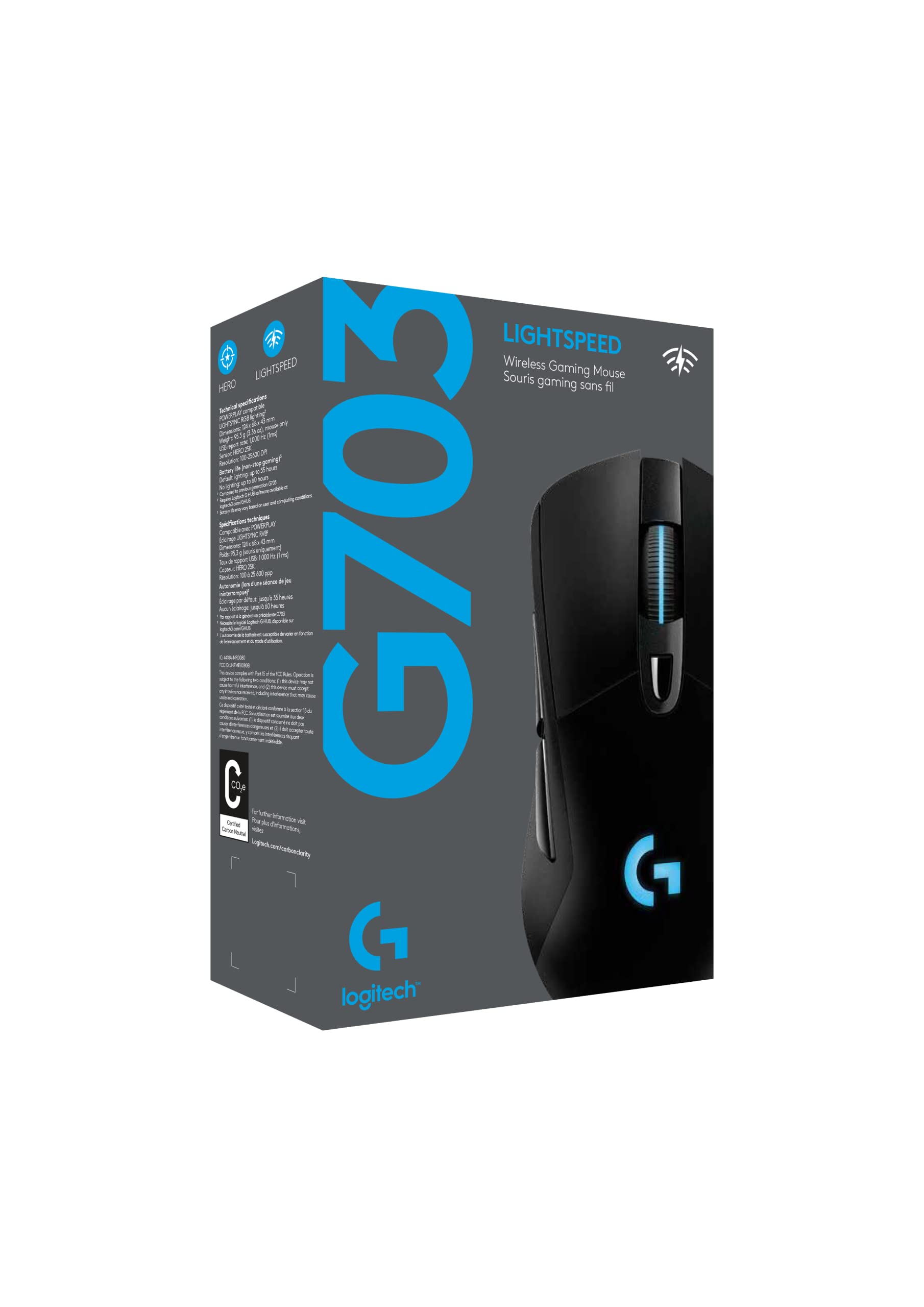 Refurbished - G703 LIGHTSPEED Wireless Gaming Mouse with HERO 25K Sensor-BLACK-2.4GHZ- 910-005638