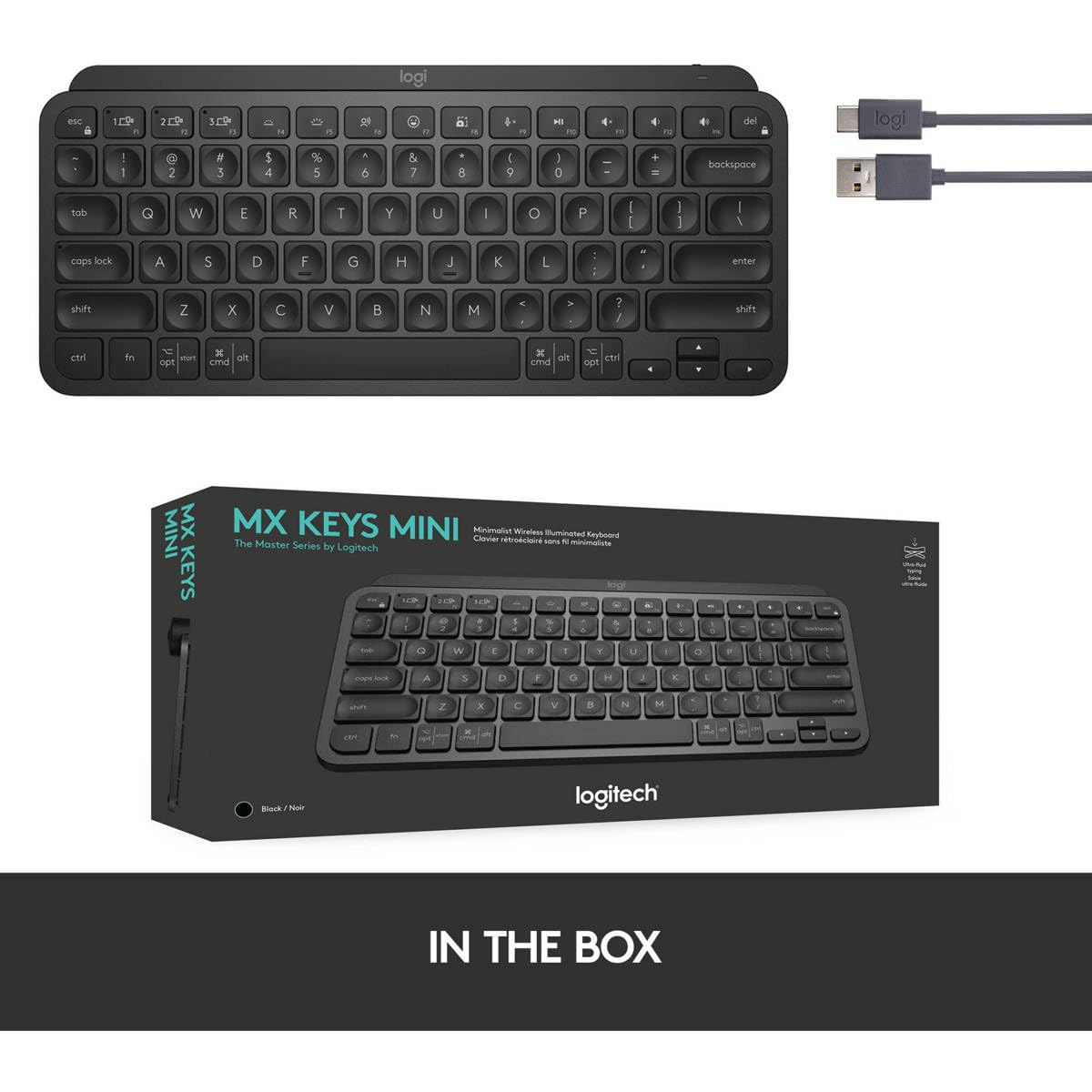 Open Box -  MX Keys Mini Minimalist Wireless Illuminated Keyboard-BLACK-US-2.4GHZ/BT-OFFLINE ONLY 920-010475
