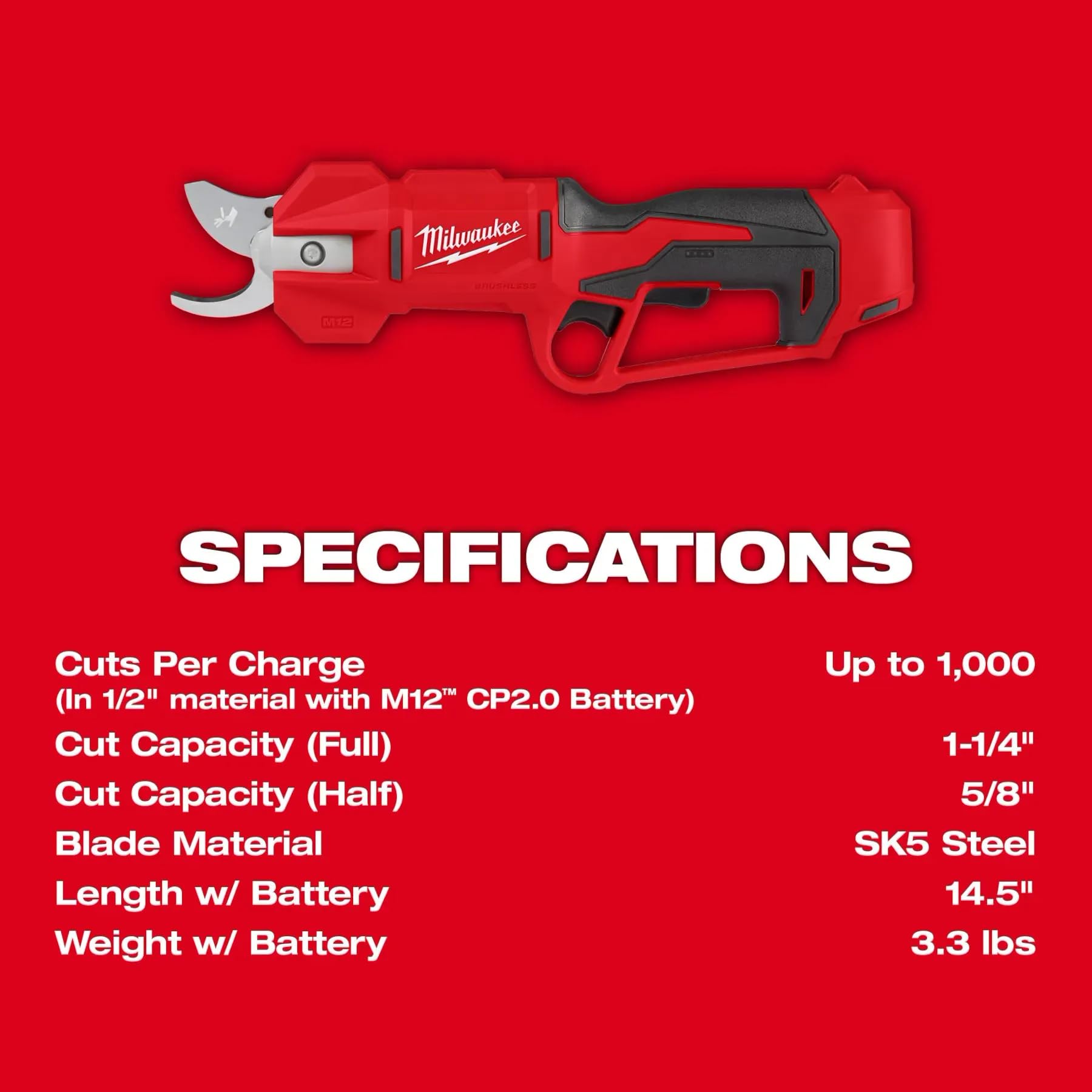 Open Box -  Milwaukee M12 12V Cordless Brushless Pruner Shears (Tool Only)