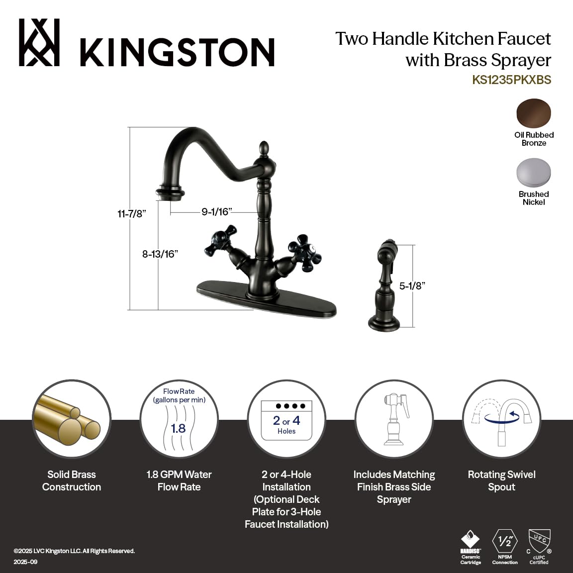 Open Box - Kingston Brass KS1238PKXBS - Kitchen Faucet