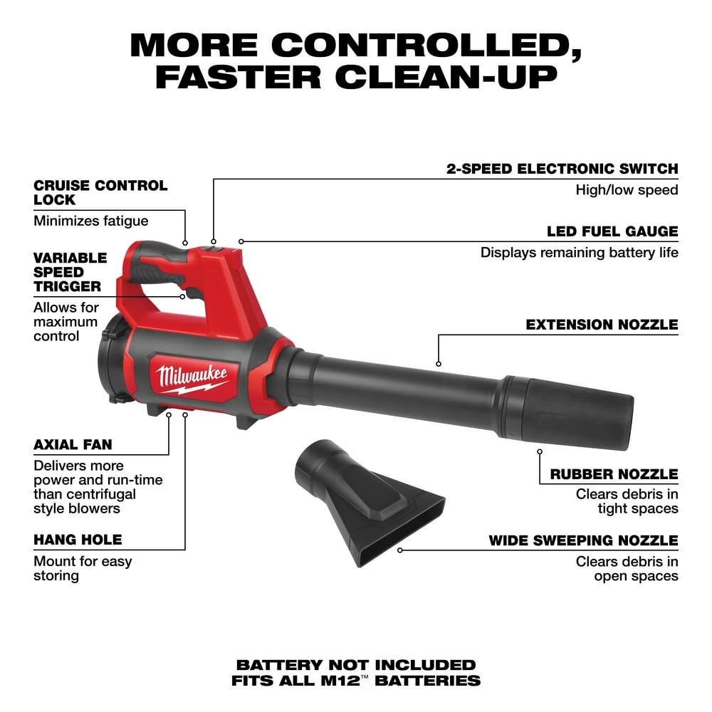 Open Box - Milwaukee M12 12-Volt Lithium-Ion Cordless Compact Spot Blower (Tool-Only) MilwaukeeBullseye Deals