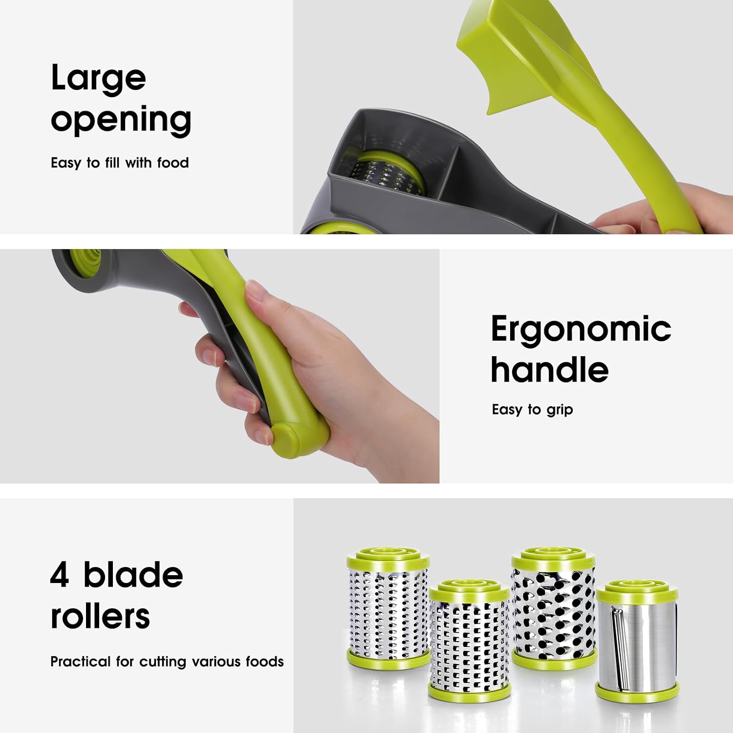 Masthome Rotary Cheese Grater Slicer 4 Stainless Steel Drum Blades Green