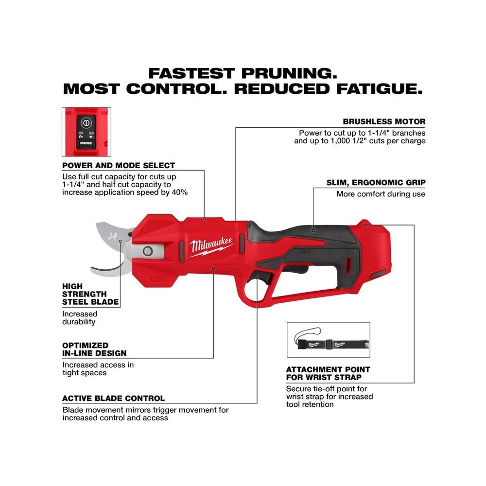 Open Box -  Milwaukee M12 12V Cordless Brushless Pruner Shears (Tool Only)