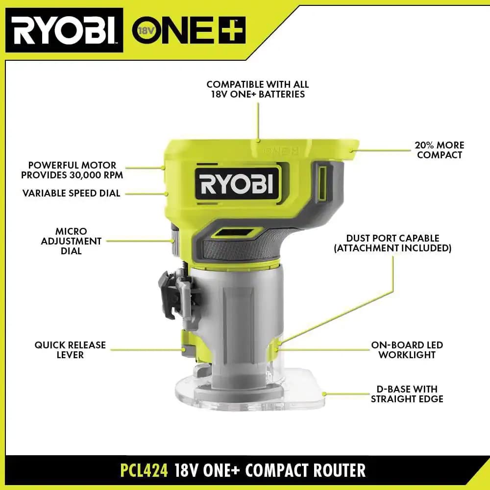 Open Box -  RYOBI ONE+ 18V Cordless Compact Fixed Base Router (Tool Only) RYOBIBullseye Deals