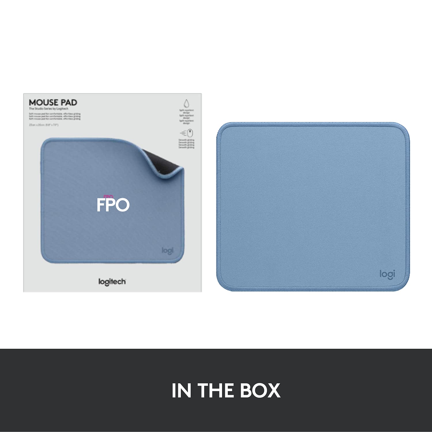 Refurbished - Logitech Studio Series Mouse Pad - Spill-Resistant, Anti-Slip Rubber Base (Blue Grey)