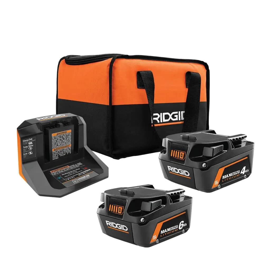Open Box -  RIDGID 18V 6.0 Ah and 4.0 Ah MAX Output Lithium-Ion Batteries and Charger Kit with Bag RIDGIDBullseye Deals