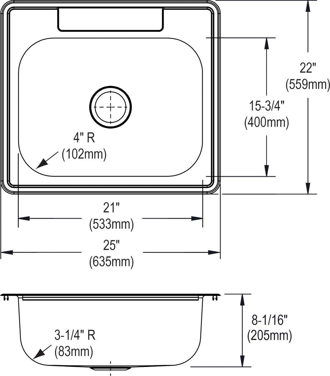 Open Box - Elkay DSE125223 Dayton 25" Single Basin Drop In Stainless Steel Kitchen Sink