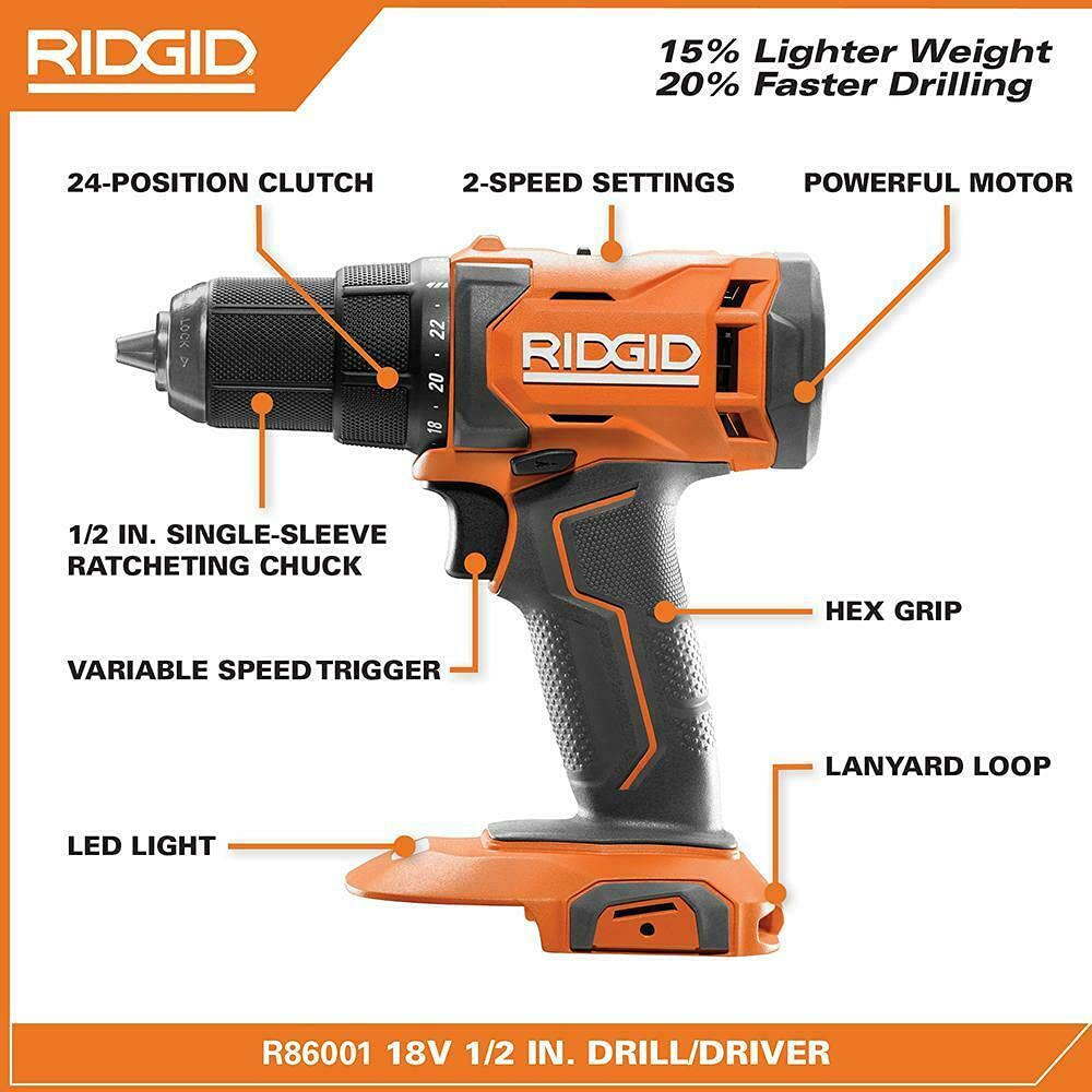 Open Box - RIDGID 18V Cordless 1/2 in. Drill/Driver Kit with (1) 2.0 Ah Battery and Charger RIDGIDBullseye Deals