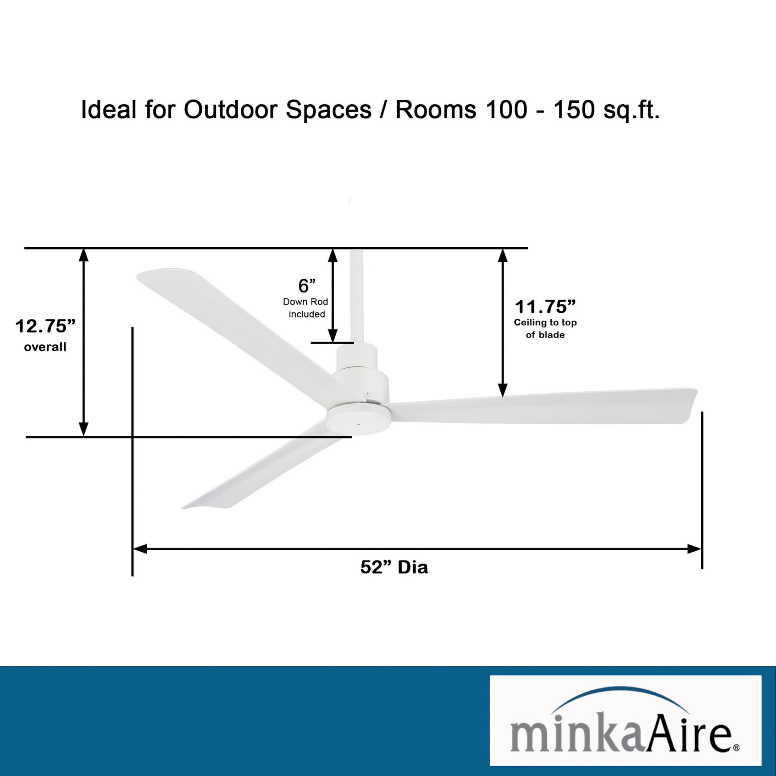 Open Box - MinkaAire F787-WHF 3 Blade 52" Simple Outdoor Ceiling Fan - Remote and Blades Included