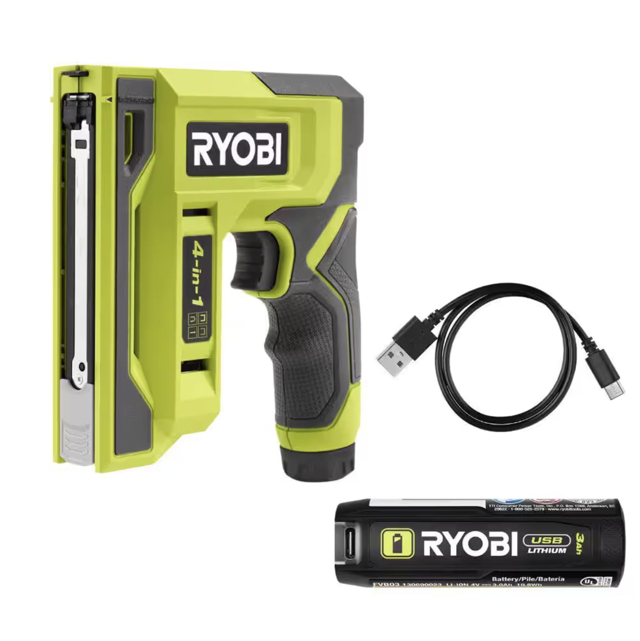 Open Box -  USB LITHIUM 4-in-1 Stapler/Nailer Kit with 3.0 Ah Battery and Charging Cable RYOBIBullseye Deals
