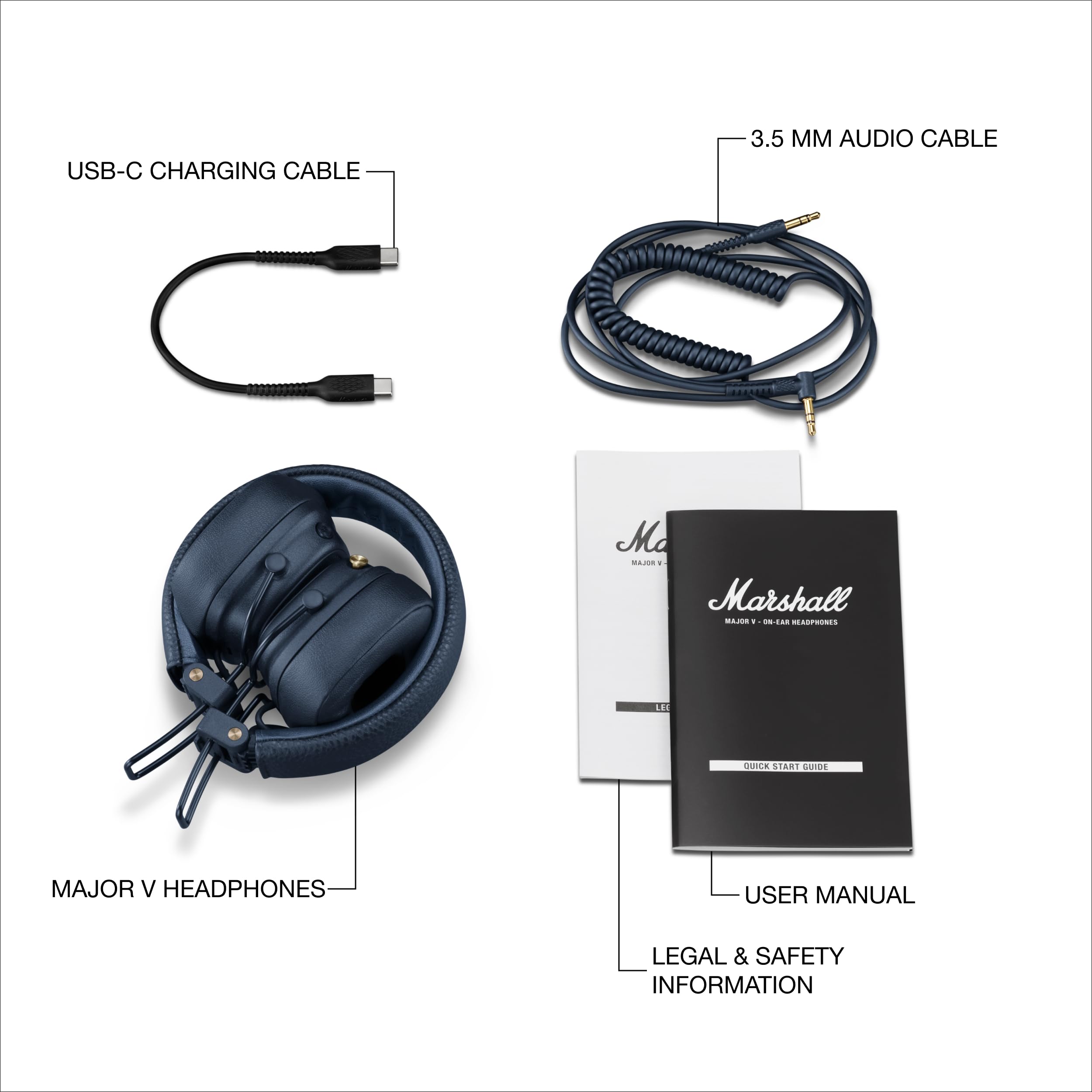 Certified Refurbished - Marshall Major V - Wireless On-Ear Bluetooth Headphones - Midnight Blue MarshallBullseye Deals