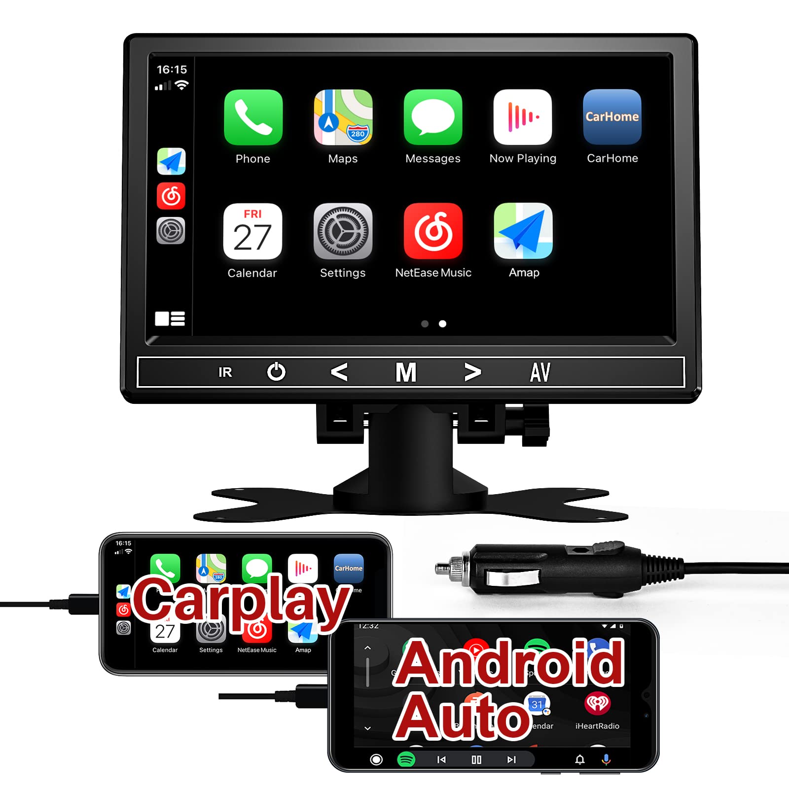ESSGOO 7" Portable Car Stereo Receiver Apple CarPlay Android Auto Radio