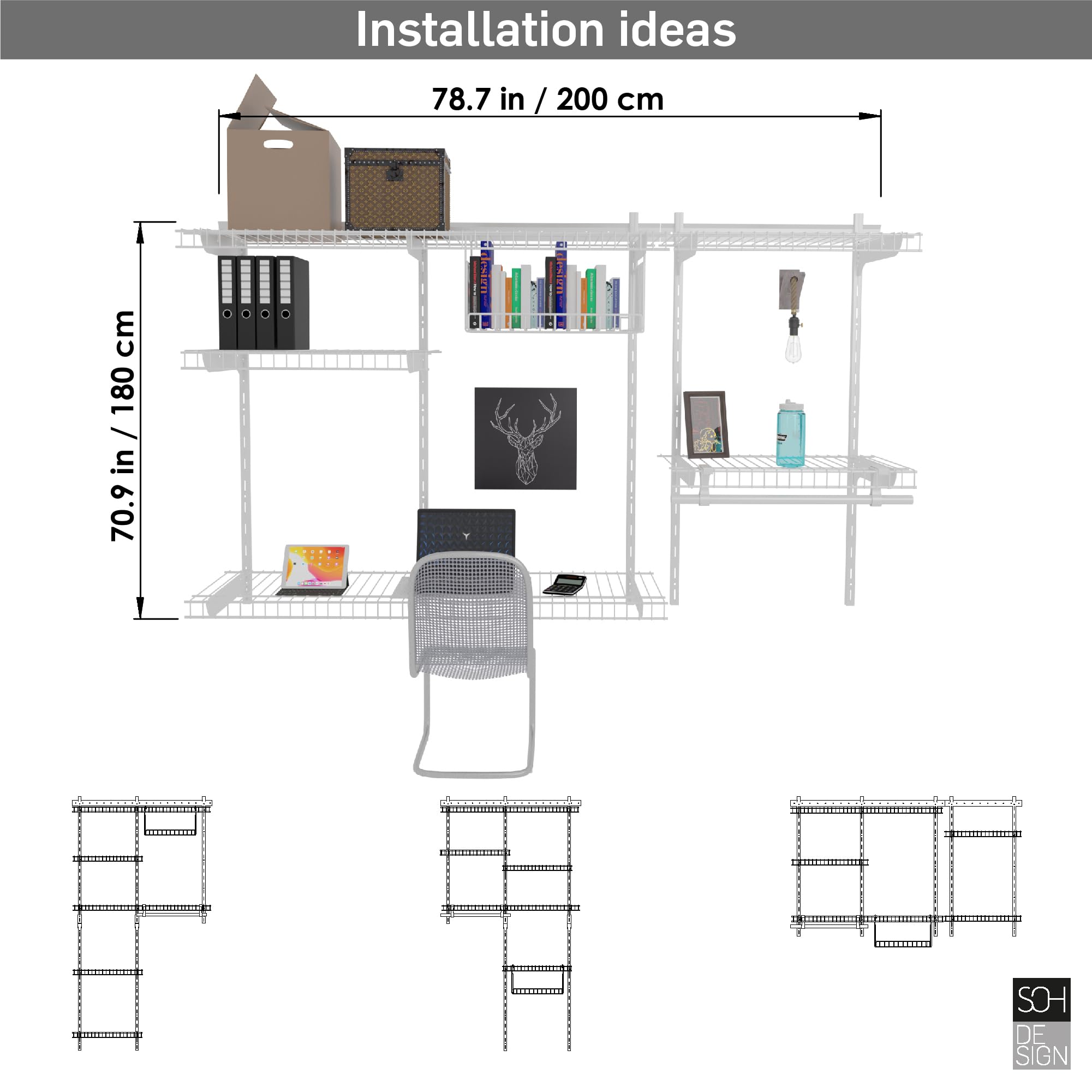 Inka Adjustable White Wire Closet Shelf Kit, 3-5 FT Expandable Organizer System