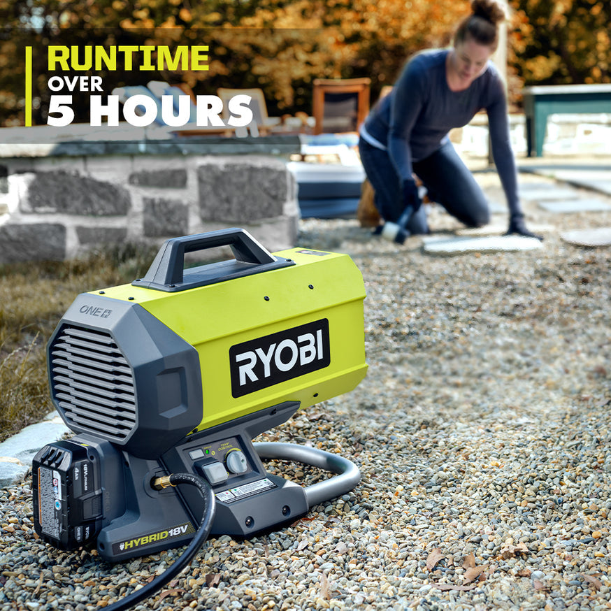 Open Box - ONE+ 18V Cordless Hybrid Forced Air Propane Heater (Tool Only), RYOBI Green