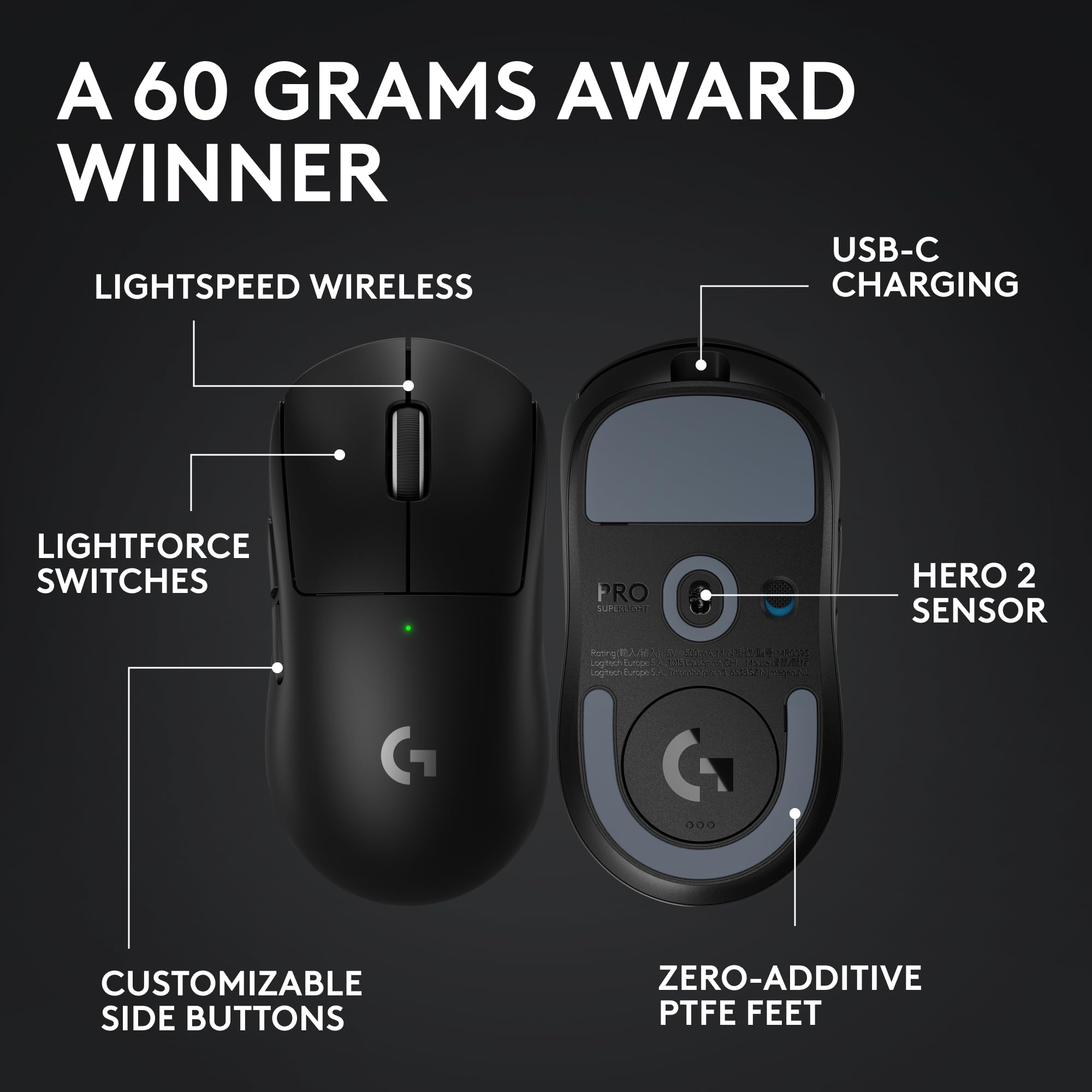 Refurbished - G PRO X SUPERLIGHT 2 LIGHTSPEED Gaming Mouse-BLACK-2.4GHZ-#215 910-006628