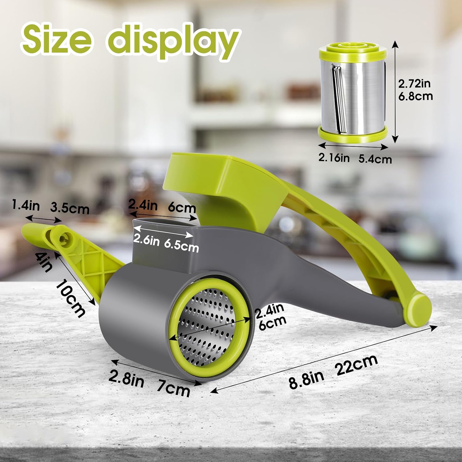 Masthome Rotary Cheese Grater Slicer 4 Stainless Steel Drum Blades Green