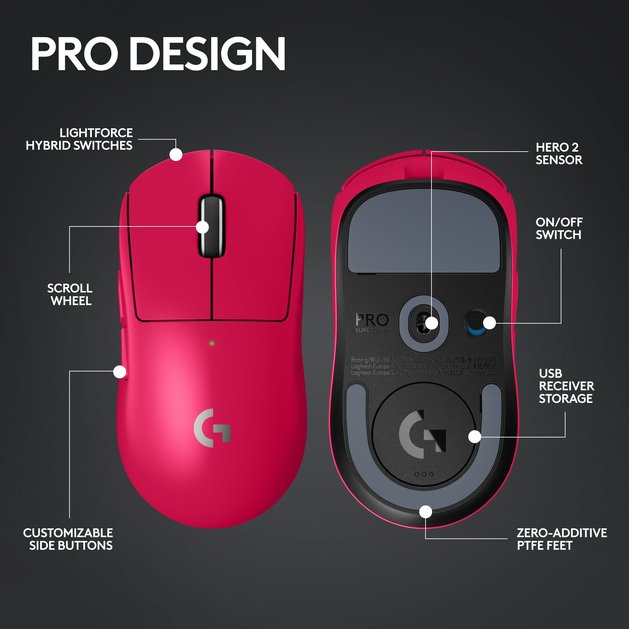 Refurbished - G PRO X SUPERLIGHT 2 LIGHTSPEED Gaming Mouse-MAGENTA-2.4GHZ-#215 910-006795