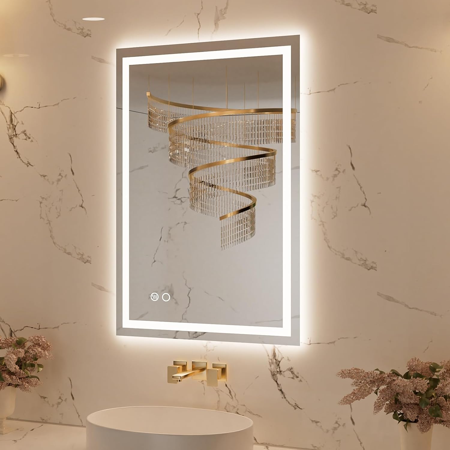 Open Box - Mateo 20" W x 28" H Contemporary Rectangular Aluminum Frameless Bathroom Wall Mirror with LED Lighting