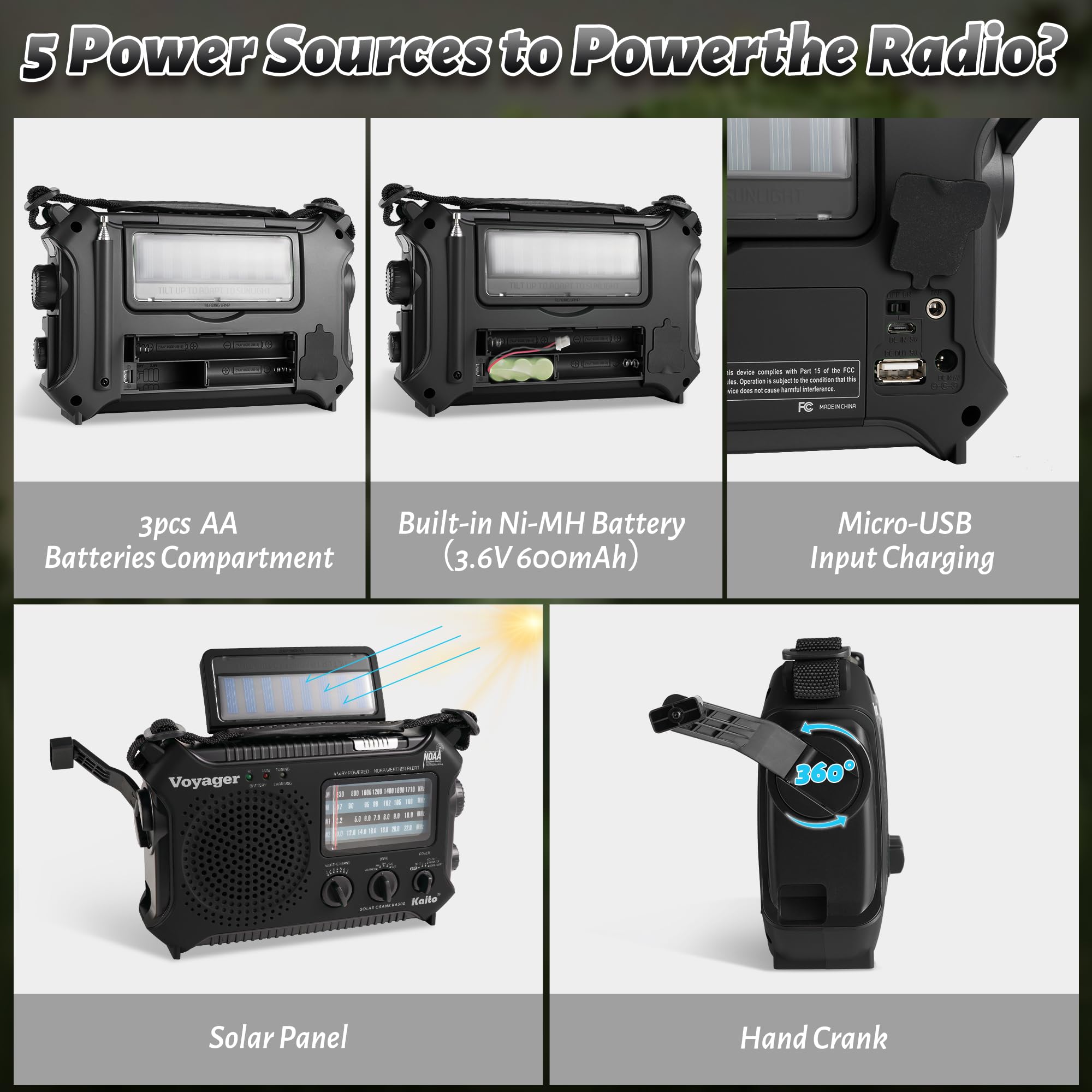 Kaito KA500 5-way Powered Emergency AM/FM/SW NOAA Weather Alert Radio
