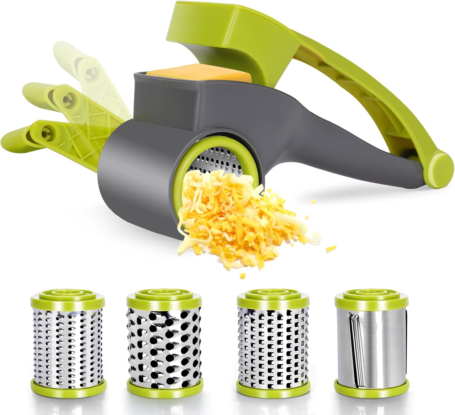 Masthome Rotary Cheese Grater Slicer 4 Stainless Steel Drum Blades Green