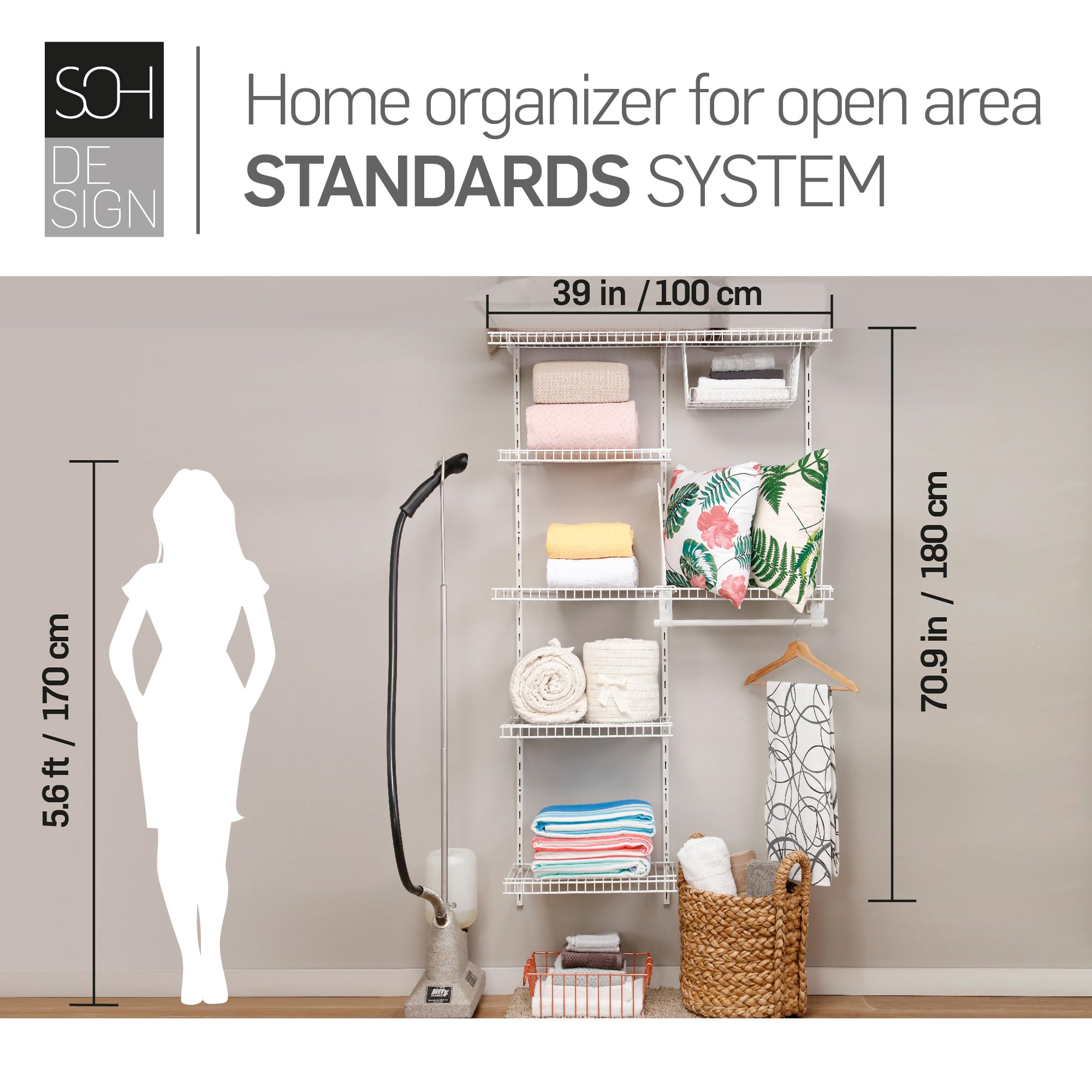 Inka Adjustable White Wire Closet Shelf Kit, 3-5 FT Expandable Organizer System
