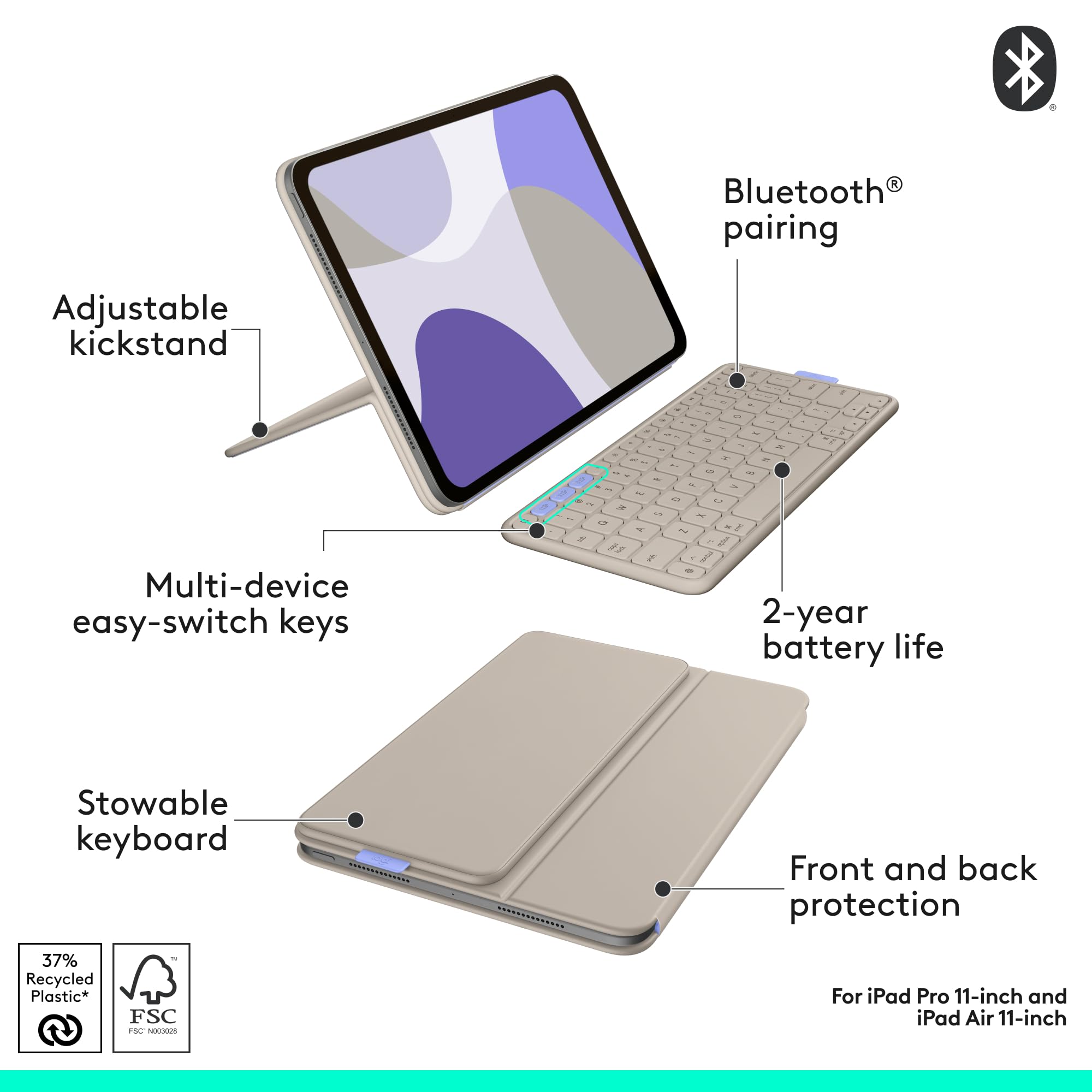 Refurbished - Flip Folio-SAND-US-BT-N/A-AMR-403-IPAD PRO11M4/5&AIR11M2/3/4,5TH