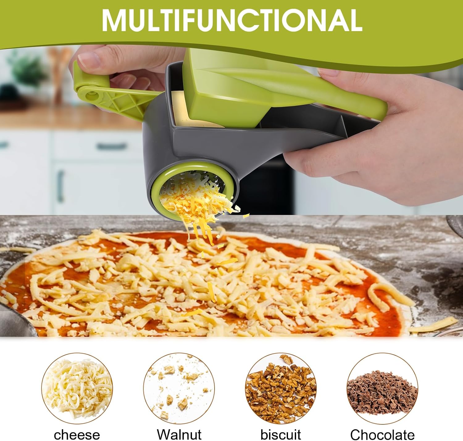 Masthome Rotary Cheese Grater Slicer 4 Stainless Steel Drum Blades Green
