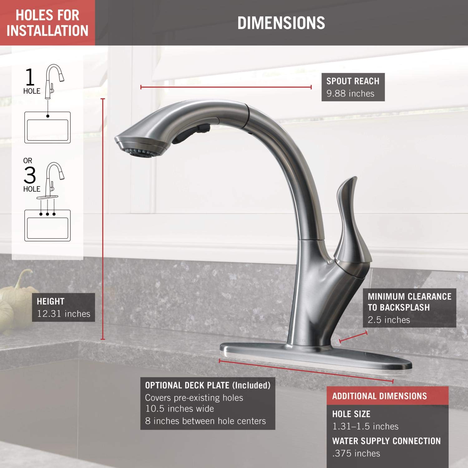 Open Box - Delta 4153-AR-DST Linden Pull-Out Kitchen Faucet with Temporary Flow Increase and Optional Base Plate - Includes