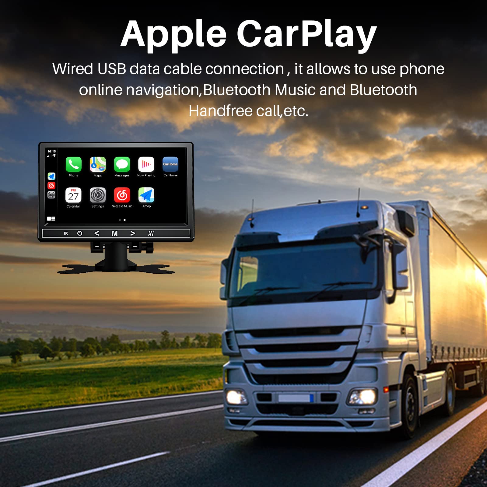 ESSGOO 7" Portable Car Stereo Receiver Apple CarPlay Android Auto Radio