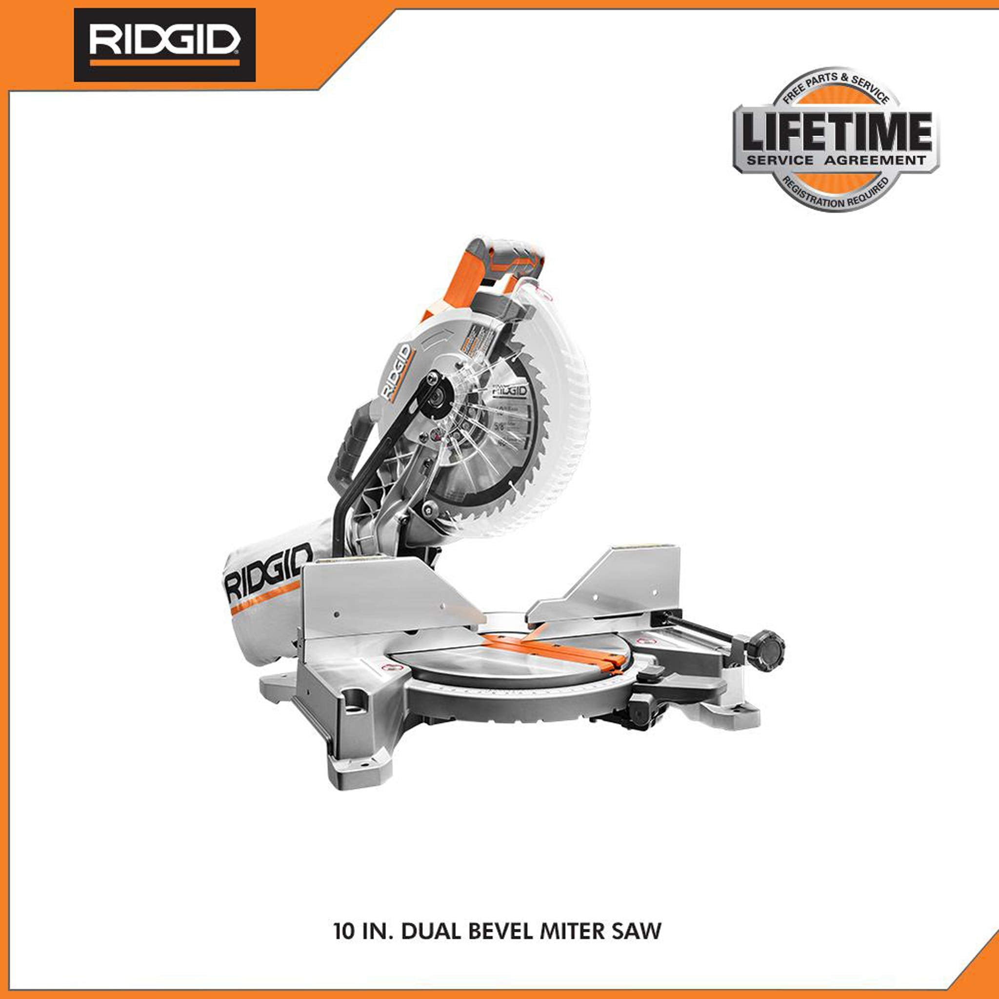 Open Box -  RIDGID R4113 15 Amp 10 in. Dual Miter Saw with LED Cut Line Indicator