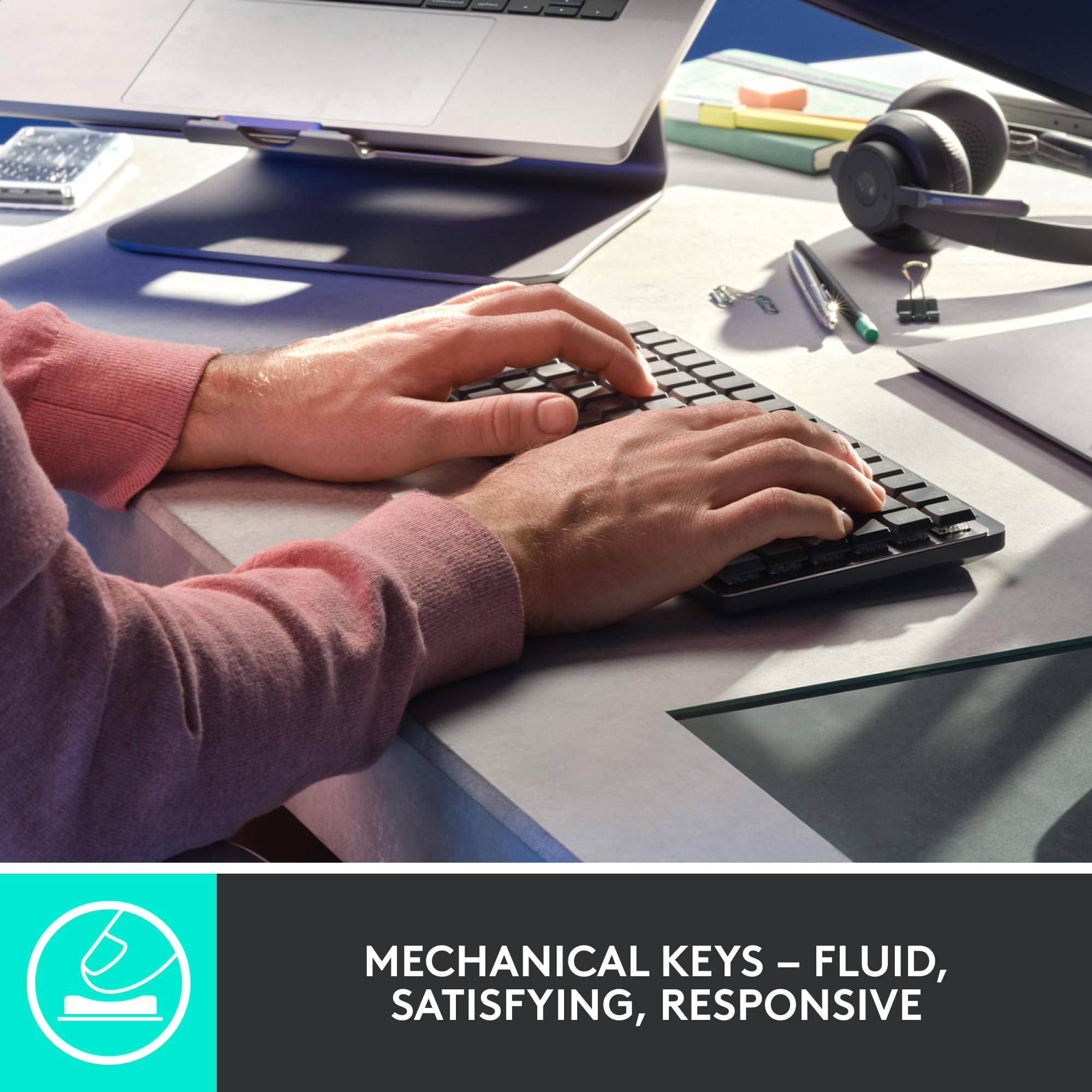Refurbished - MX Mechanical Mini Minimalist Wireless Illuminated Keyboard-GRAPHITE-US-2.4GHZ/BT-CLICKY 920-010552