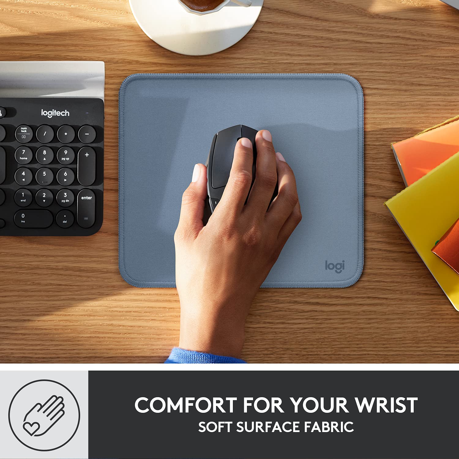 Refurbished - Logitech Studio Series Mouse Pad - Spill-Resistant, Anti-Slip Rubber Base (Blue Grey)