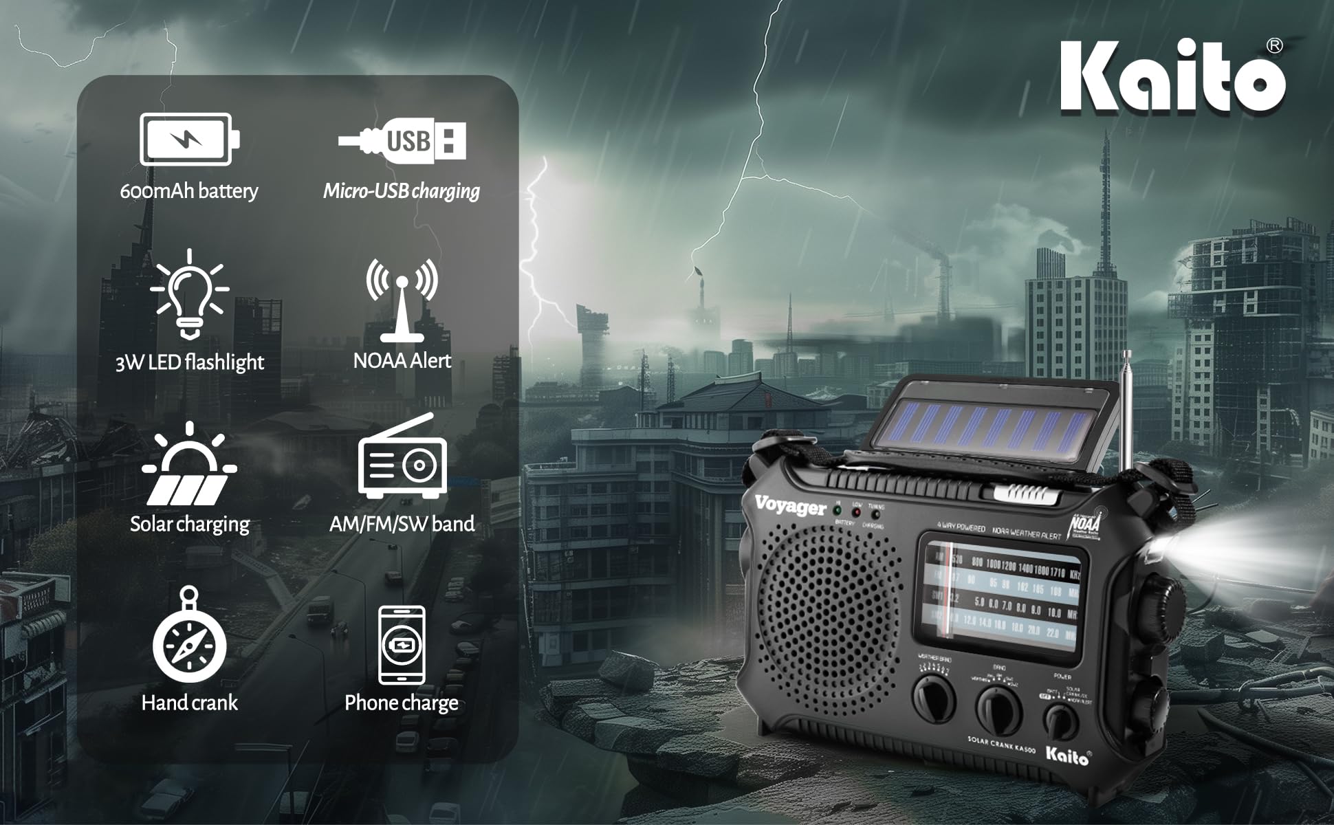 Kaito KA500 5-way Powered Emergency AM/FM/SW NOAA Weather Alert Radio
