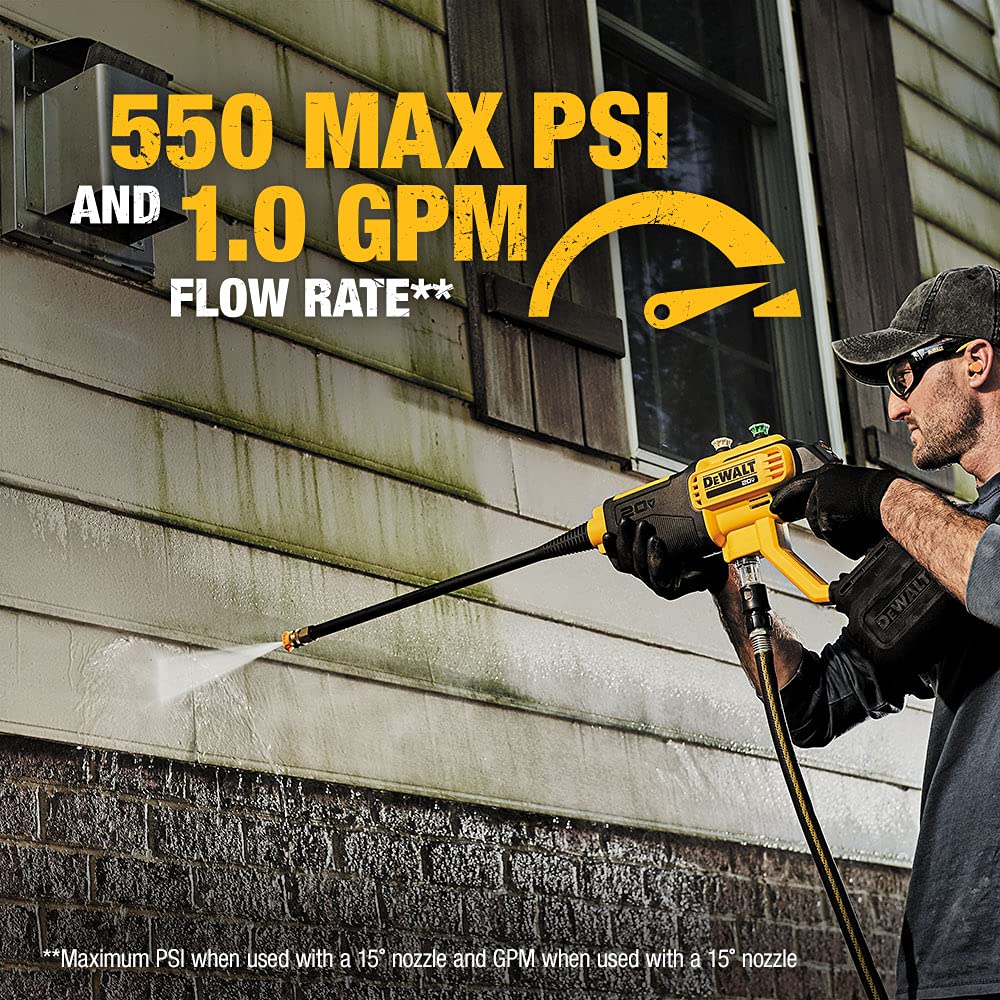 Open Box -  DEWALT 20-Volt MAX 550 PSI, 1.0 GPM Cold Water Cordless Electric Power Cleaner with 4 Nozzles, 5.0 Ah Battery and Charger DEWALTBullseye Deals