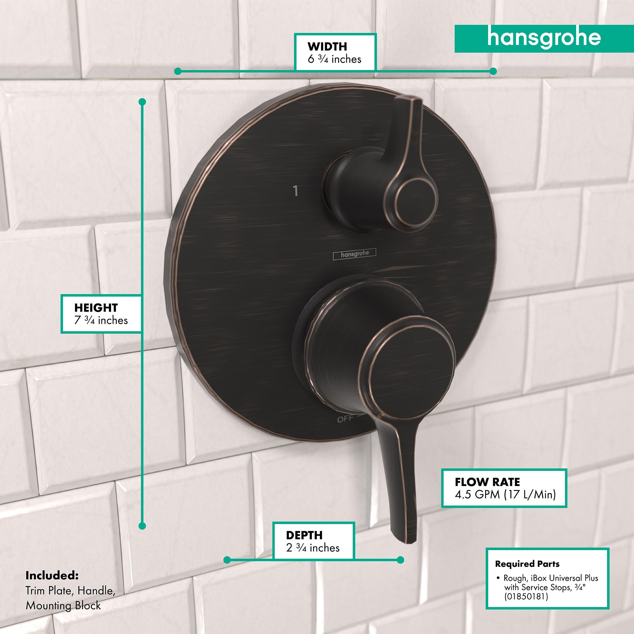 Open Box - Hansgrohe 4449920 Metris C Pressure Balanced Valve Trim with Integrated Diverter - Less Valve