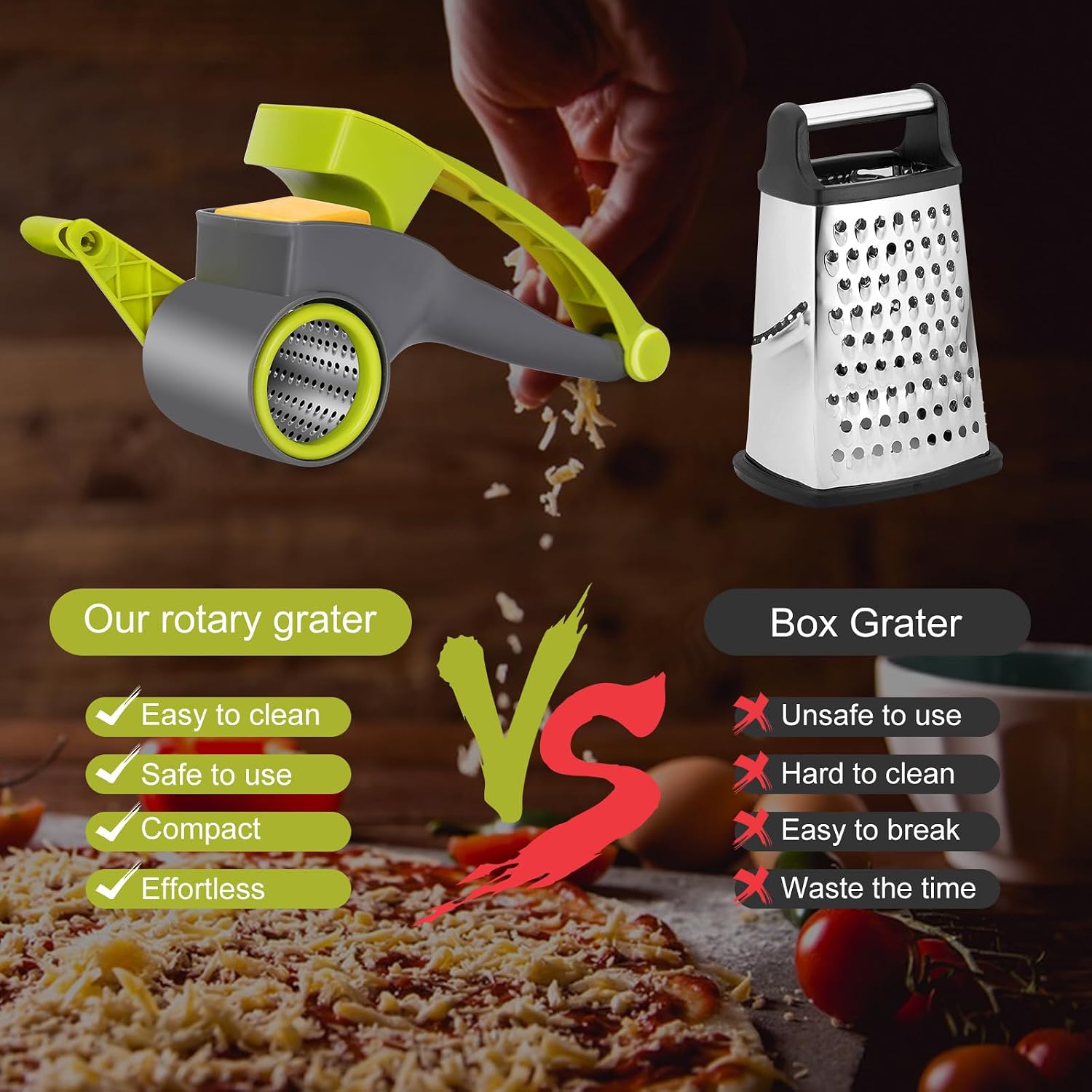 Masthome Rotary Cheese Grater Slicer 4 Stainless Steel Drum Blades Green