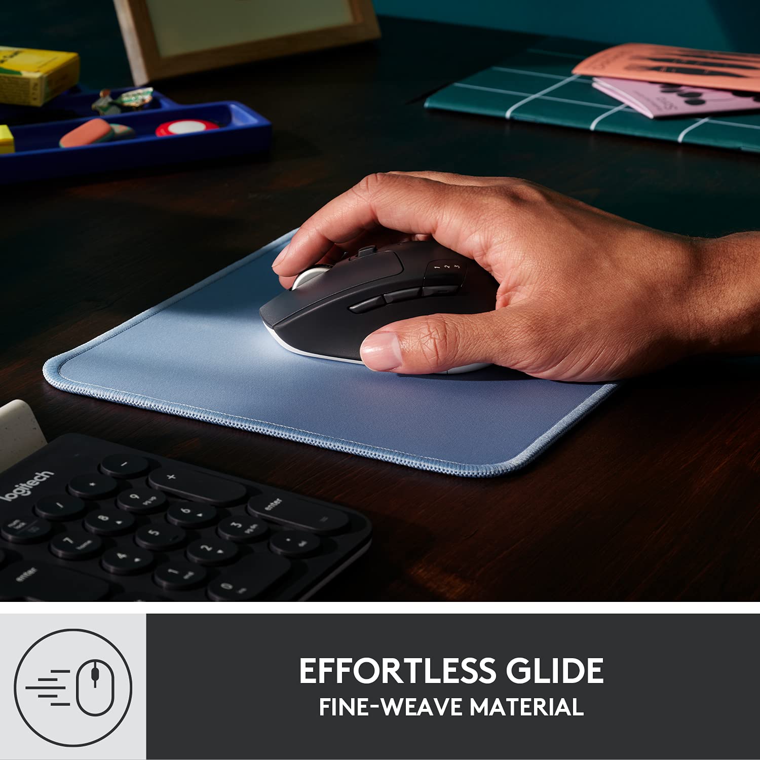 Refurbished - Logitech Studio Series Mouse Pad - Spill-Resistant, Anti-Slip Rubber Base (Blue Grey)