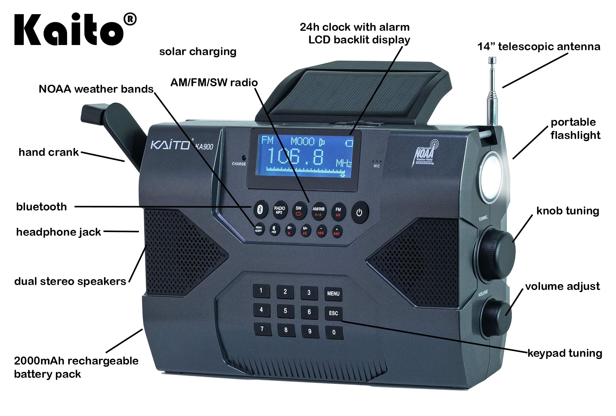 Kaito Voyager Max KA900 Digital Emergency Radio Black
