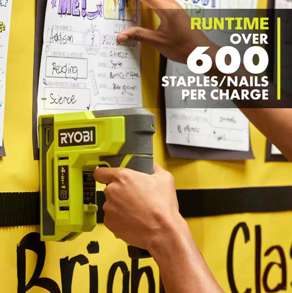 Used - RYOBI USB LITHIUM 4-in-1 Stapler/Nailer Kit with 3.0 Ah Battery and Charging Cable