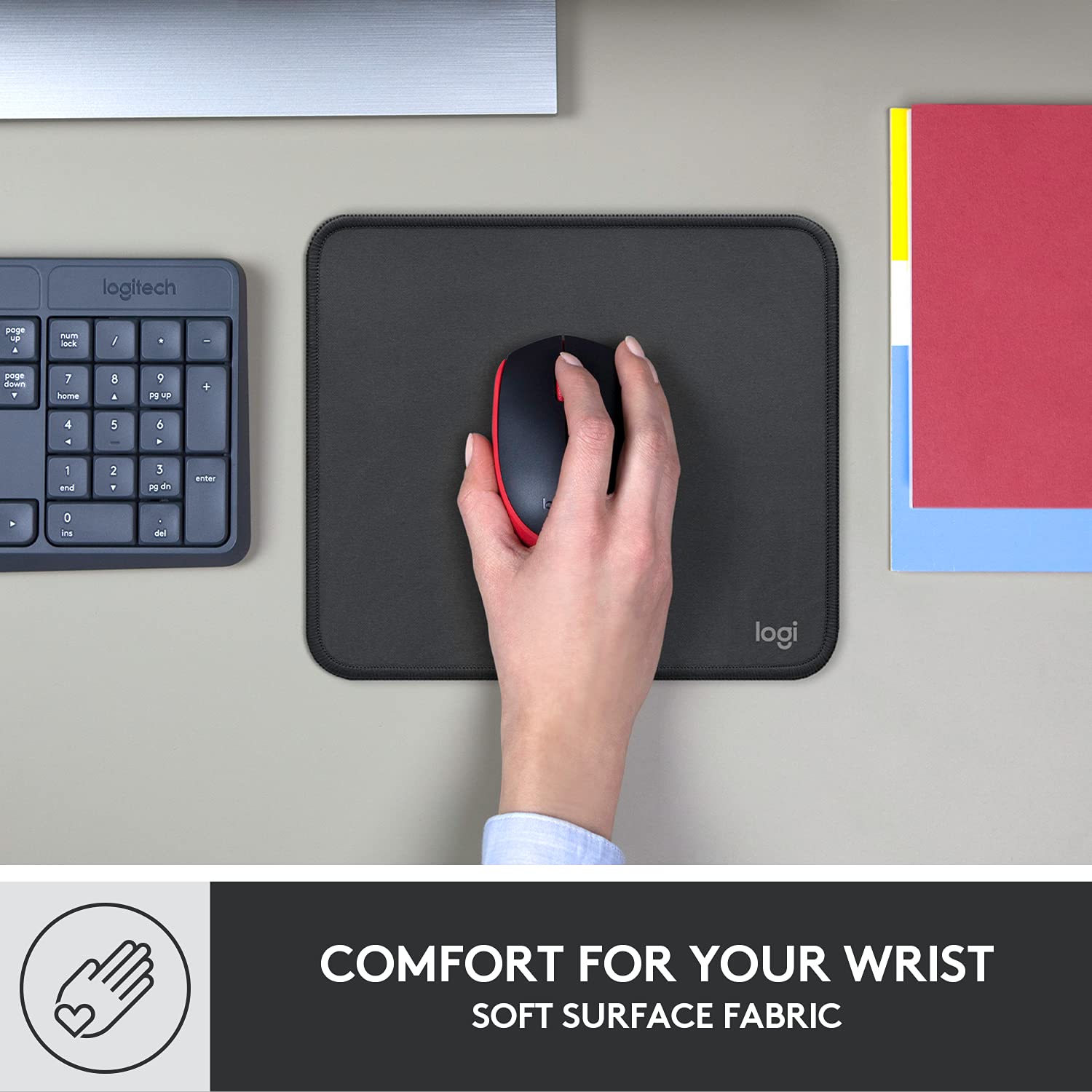 Refurbished - Logitech Studio Series Mouse Pad - Spill-Resistant, Anti-Slip Rubber Base (Graphite)