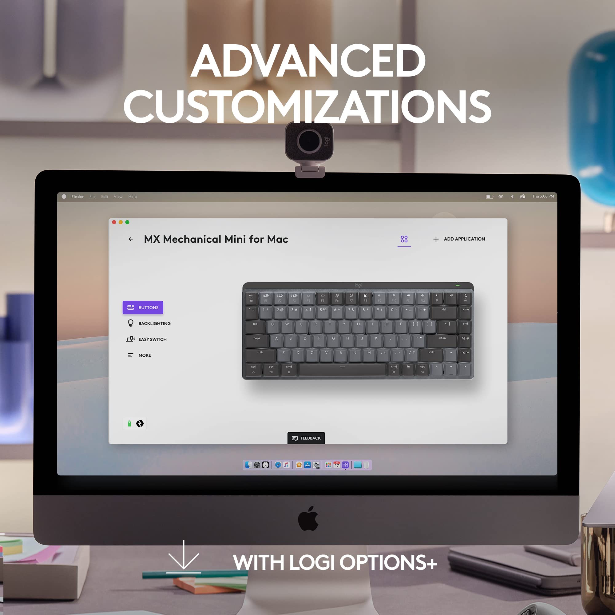Refurbished - MX Mechanical Mini for Mac Minimalist Wireless Illuminated Keyboard-SPACE GREY-US-2.4GHZ/BT-CAN- 920-010831