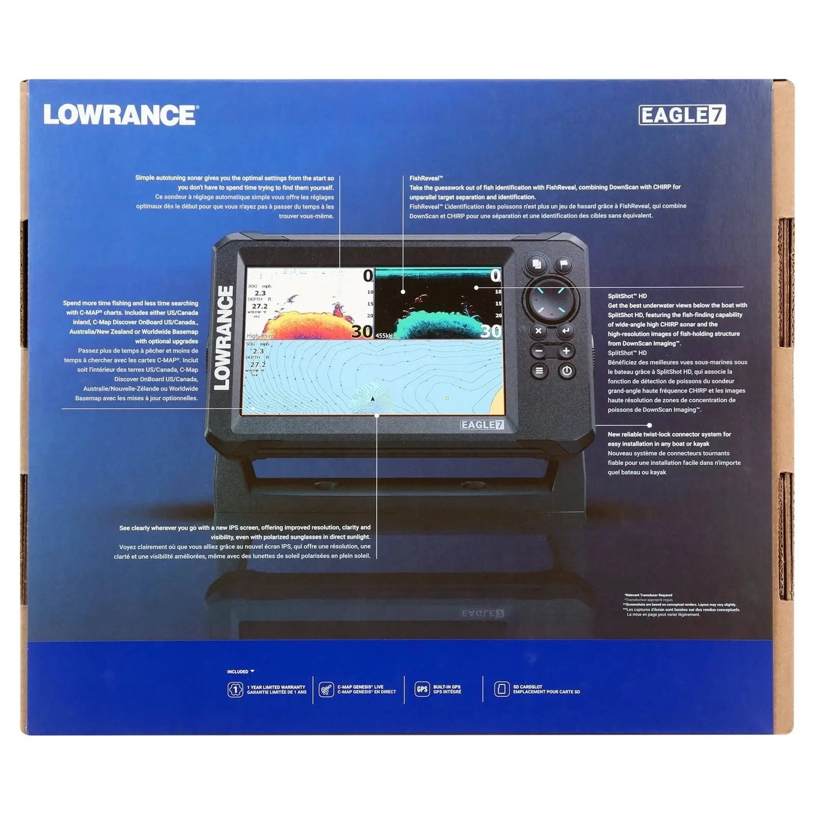 7" Lowrance EAGLE 7 SplitShot Fish Finder with IPS Screen C-Map EagleBullseye Deals