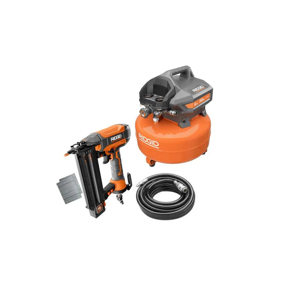 Open Box - RIDGID 6 Gal. Electric Pancake Air Compressor and 18-Gauge 2-1/8 in. Brad Nailer RIDGIDBullseye Deals