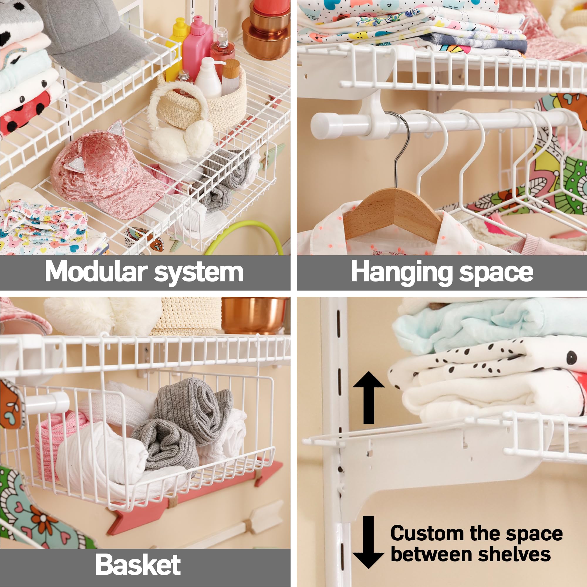 Inka Adjustable White Wire Closet Shelf Kit, 3-5 FT Expandable Organizer System