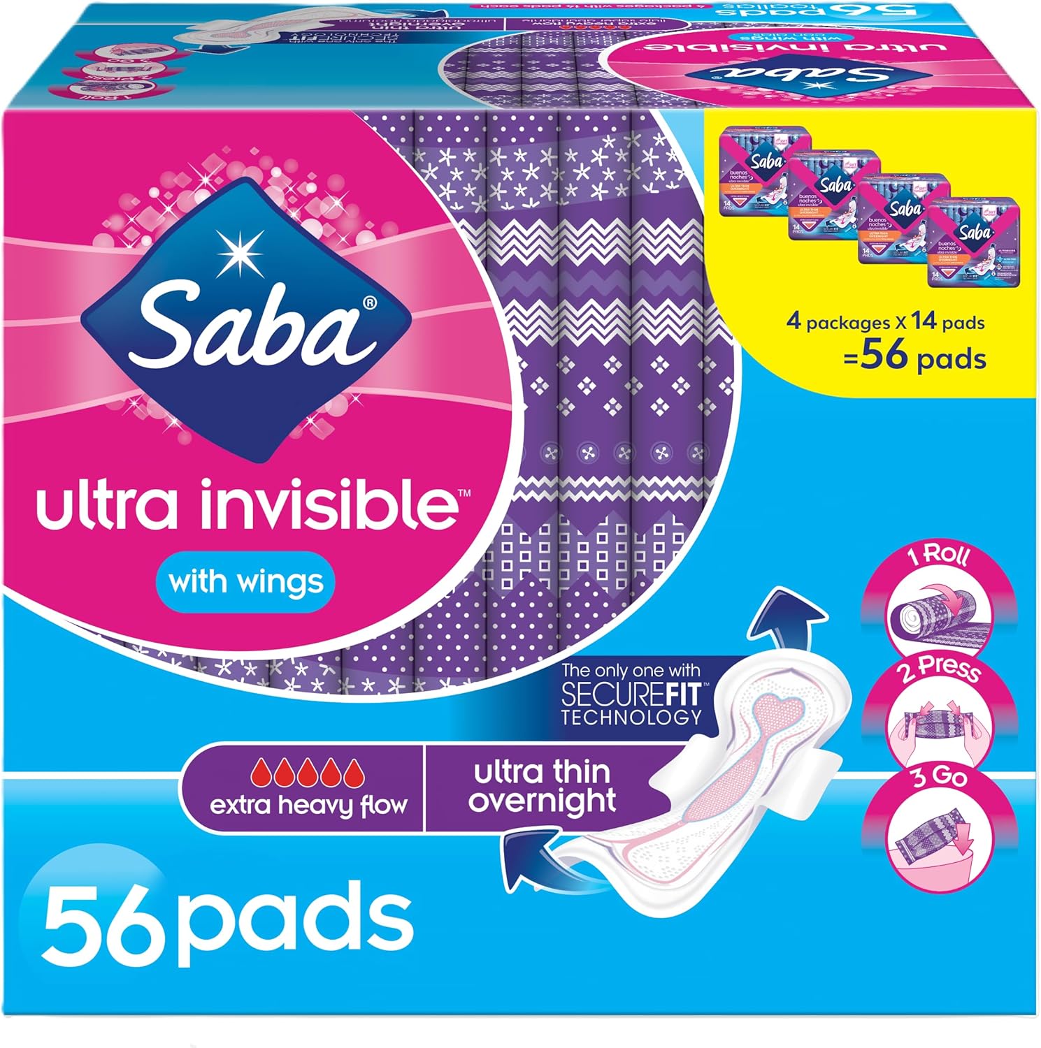 SABA PAD ULTRA THIN OVERNIGHT 4/14 ct