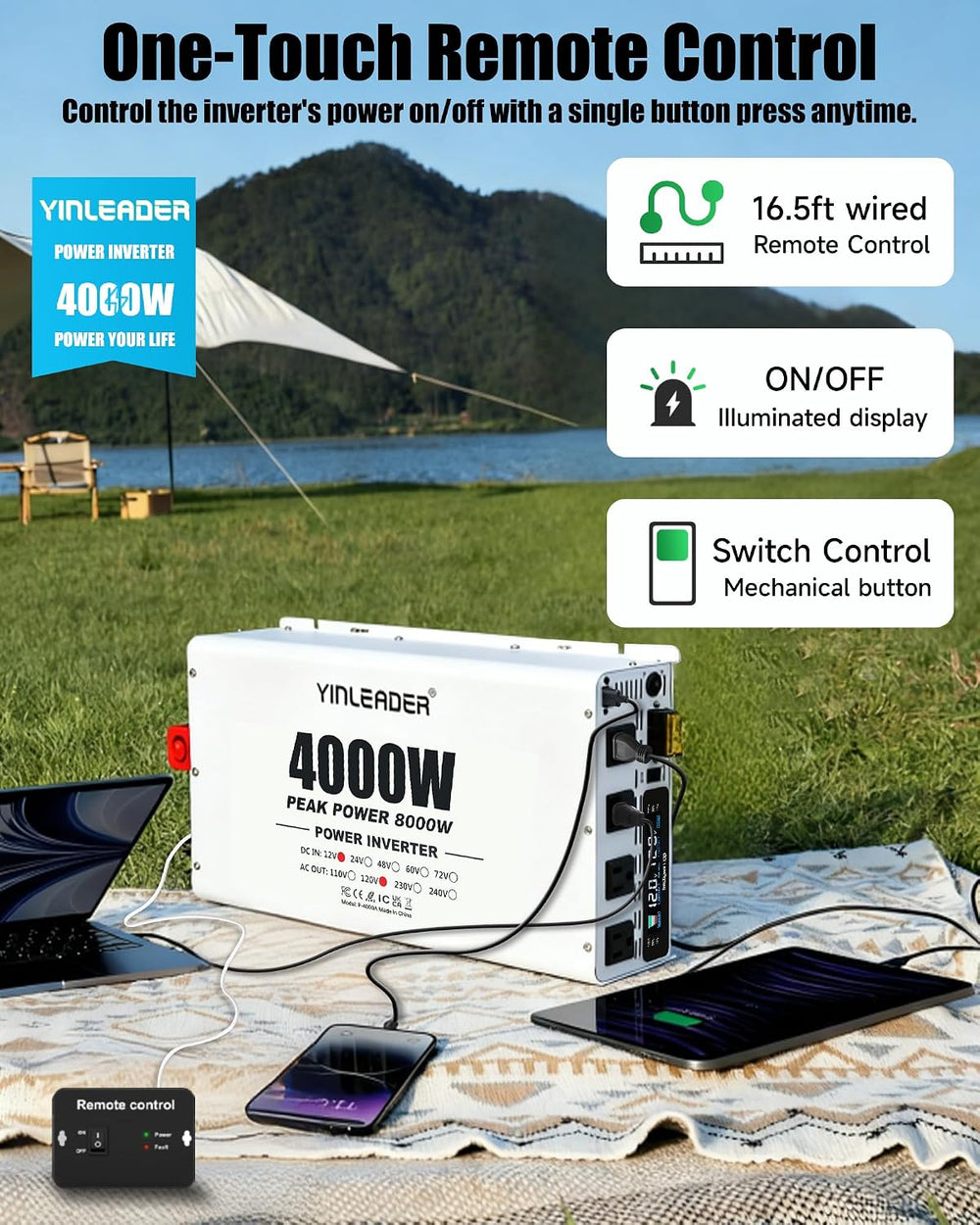 New - Vanecl Ym-0006 Power Inverter 12v-120v, 4000w, Usb Output